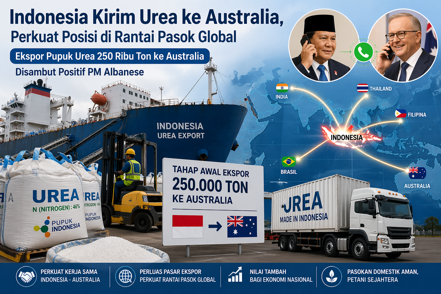 Indonesia Kirim Urea ke Australia, Perkuat Posisi di Rantai Pasok Global