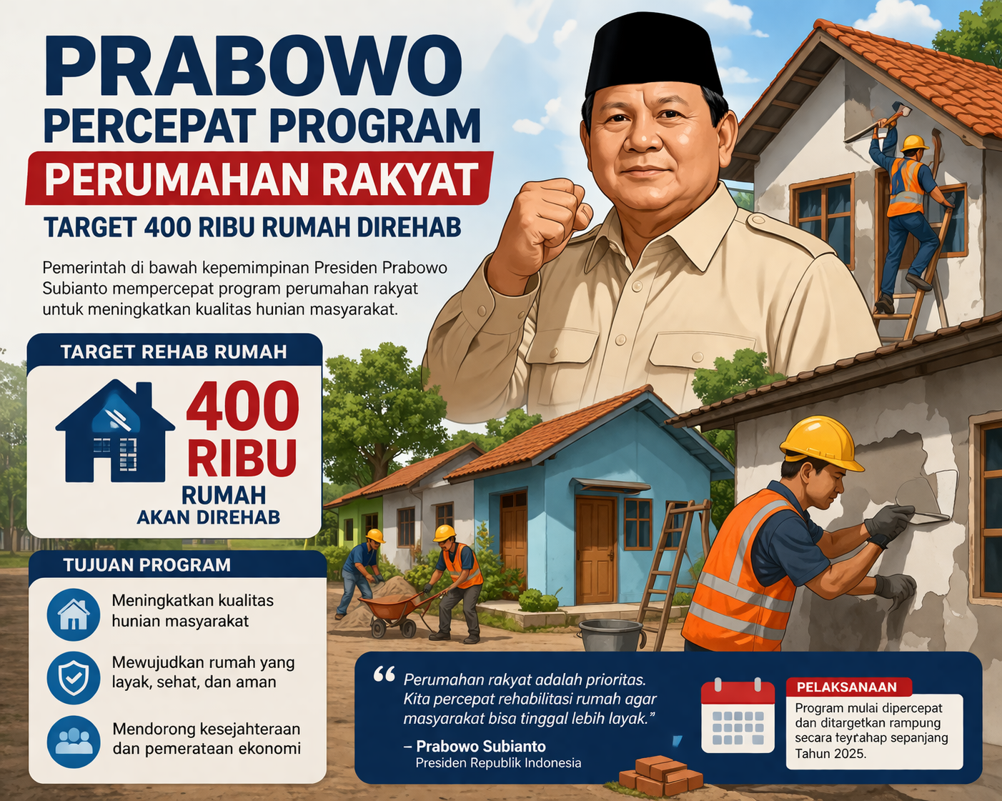 Prabowo Percepat Program Perumahan Rakyat, Target 400 Ribu Rumah Direhab
