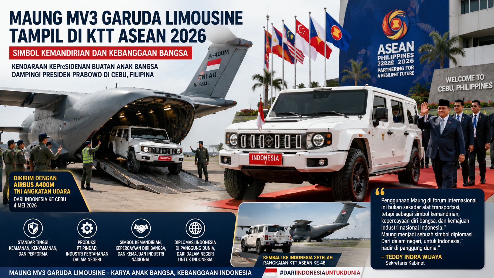 Maung MV3 Garuda Limousine Tampil di KTT ASEAN 2026 Bersama Presiden Prabowo