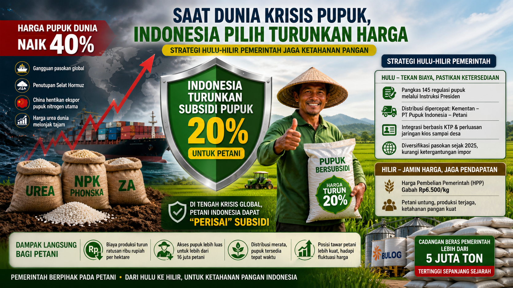 Harga Pupuk Dunia Naik 40%, Indonesia Justru Turunkan Subsidi 20%