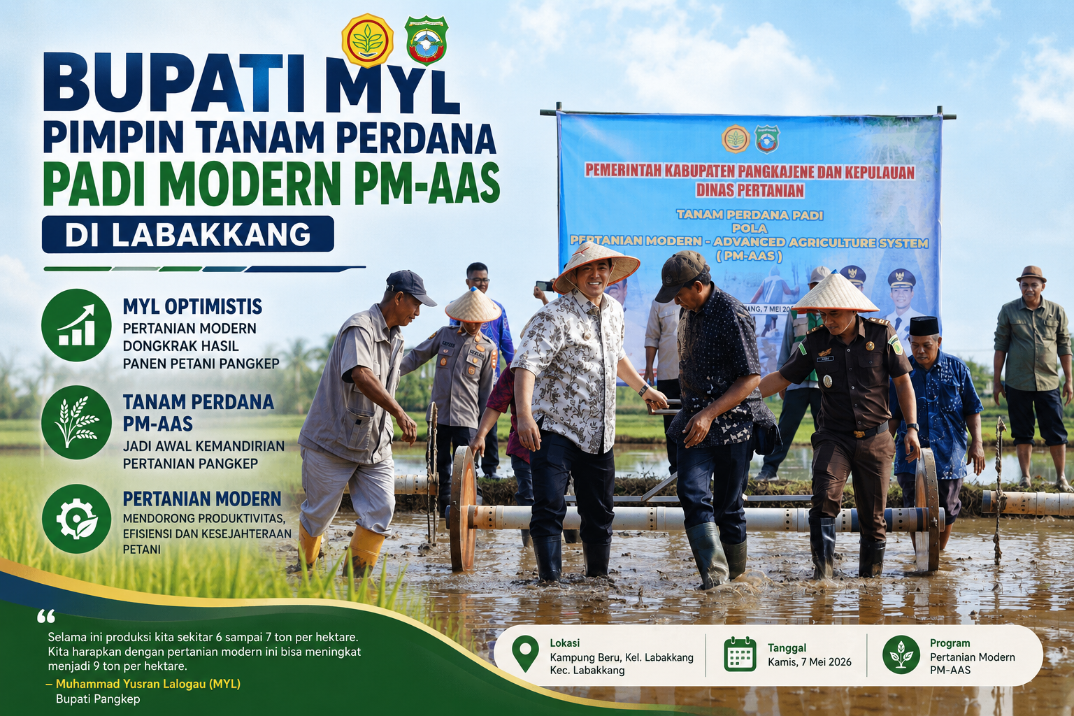 Pemkab Pangkep Terapkan Pertanian Modern, Target Produksi Padi Naik 9 Ton per Hektare