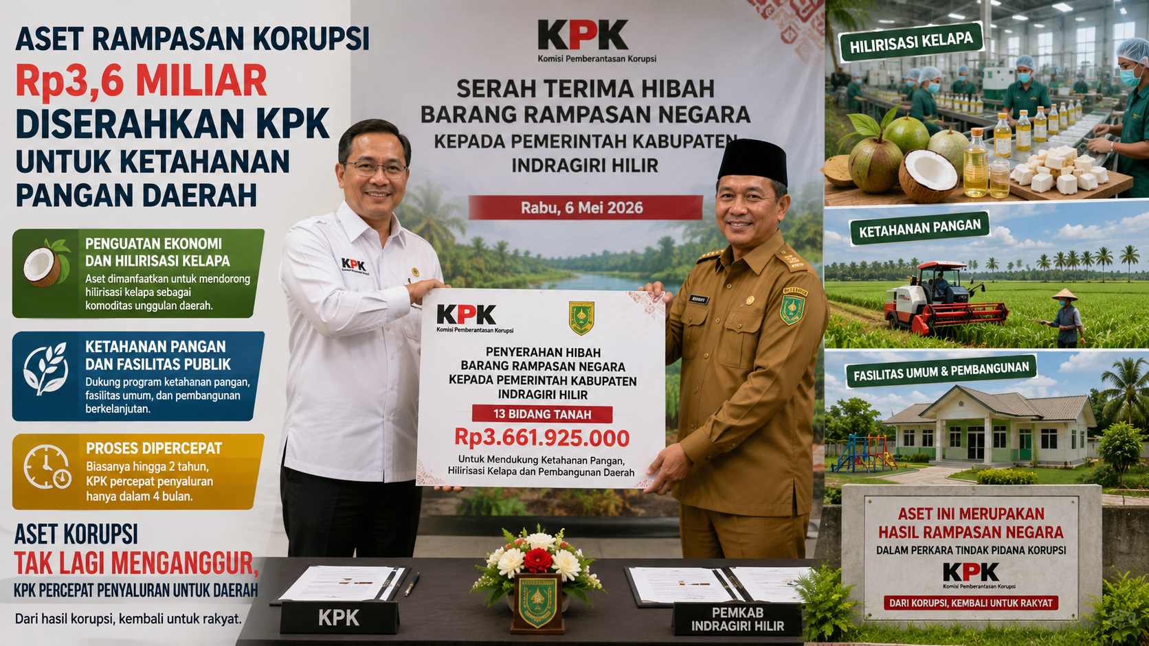 KPK Hibahkan Aset Rampasan Rp3,6 Miliar untuk Dukung Hilirisasi Kelapa di Indragiri Hilir