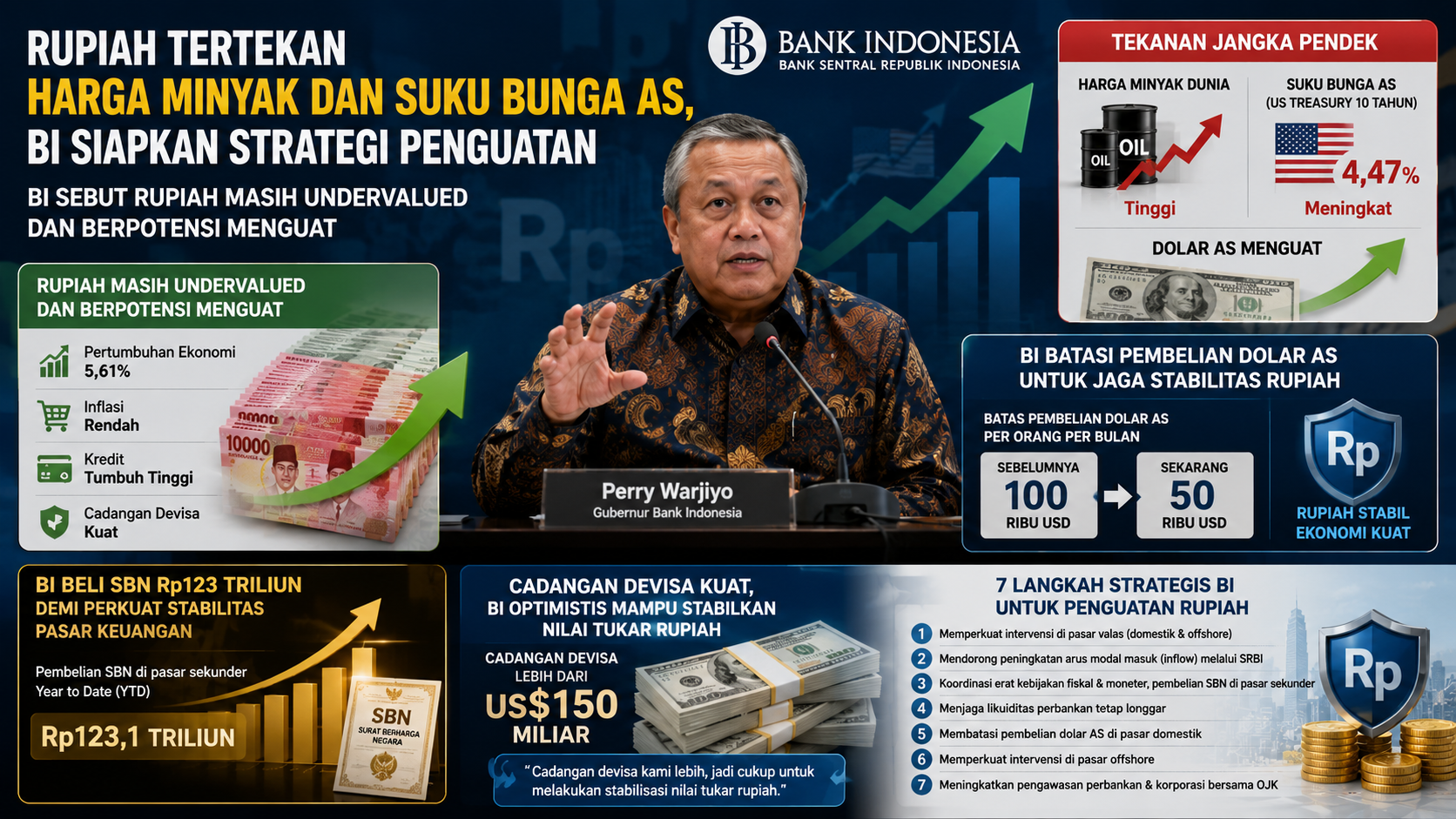 Rupiah Tertekan Harga Minyak dan Suku Bunga AS, BI Siapkan Strategi Penguatan