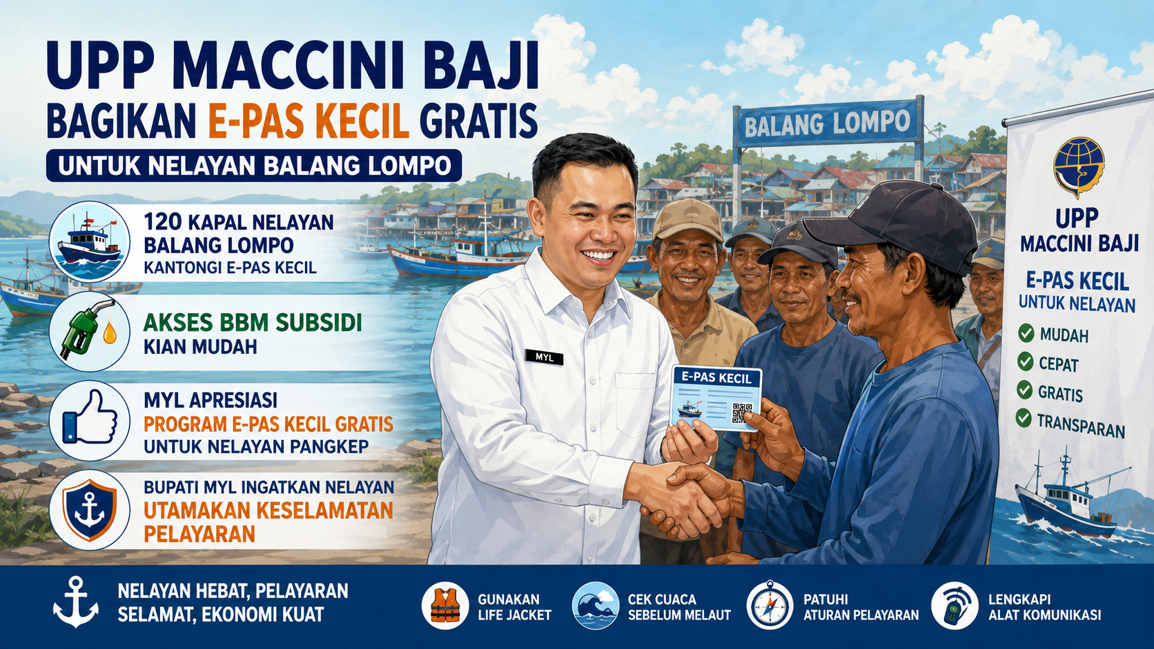 UPP Maccini Baji Terbitkan 120 E-Pas Kecil Gratis untuk Nelayan Pulau Balang Lompo