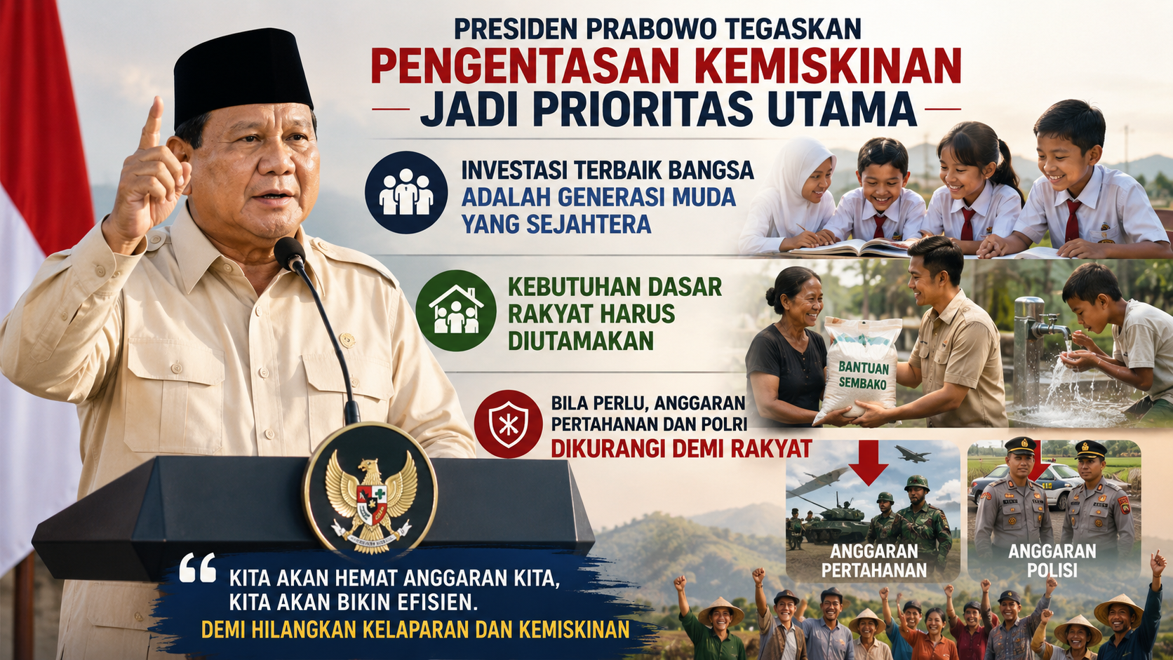 Prabowo: Hapus Kemiskinan Jadi Prioritas, Efisiensi Anggaran Terus Dilanjutkan