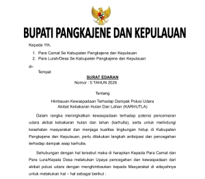 Bupati Pangkep Terbitkan Surat Edaran Kewaspadaan Polusi Udara Akibat Karhutla